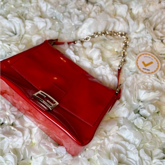 Fendi Mamma Baguette Red Patent Leather Handbag Authentic - Picture 17 of 17